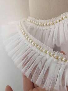 1件2码珍珠荷叶边蕾丝刺绣饰边，DIY手工袖领布料配件 - 彩色 - 查看 7