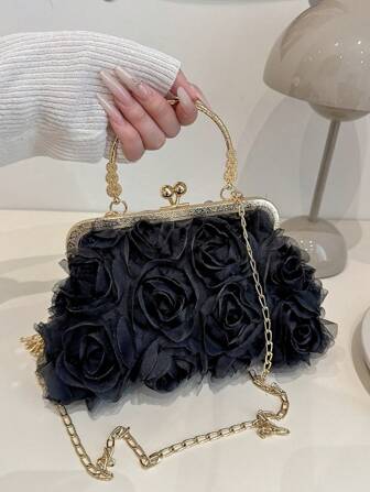 2025 Nouveau sac pochette à chaîne florale avec poche pour portefeuille, sac à main de luxe à la mode pour femme, sac à bandoulière, sac bandoulière, sac fourre-tout à chaîne de couleur unie [placement aléatoire du motif floral], convient pour la fête, la séance photo, le mariage