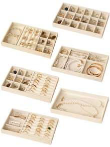 1 Set Of 6 Jewelry Display Trays, Velvet Covered Desk Organizer Containers For Storing And Exhibiting Jewelry, Suitable For Rings, Earrings, Bracelets, Necklaces, Brooches, Medals, Awards - Perfect Gift For Women, Jewelry Stores And Everyday Home Use