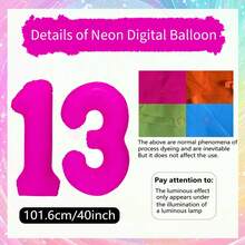 Bóng bay huỳnh quang số 0-9 40 inch, bóng bay số neon màu hồng, thích hợp cho tiệc sinh nhật, tốt nghiệp, đám cưới, kỷ niệm, giáng sinh, năm mới, trang trí tiệc phát sáng, chụp ảnh tự động - Hồng - Xem 24