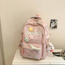 女士时尚背包 - 紅色雙肩包掛件加星星骨頭[減負透氣] - 查看 1