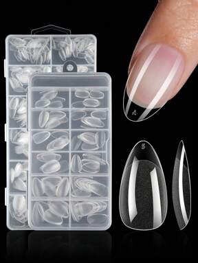 120/240Pcs Short Almond Nail Tips Soft Gel Clear Gelly Nail Tips Half Matte Full Cover Nail Tips Acrylic Pre-Filed Press On Fake Nail Tips For Nail Extension Home DIY Manicure Press On Nails Nail Supplies
