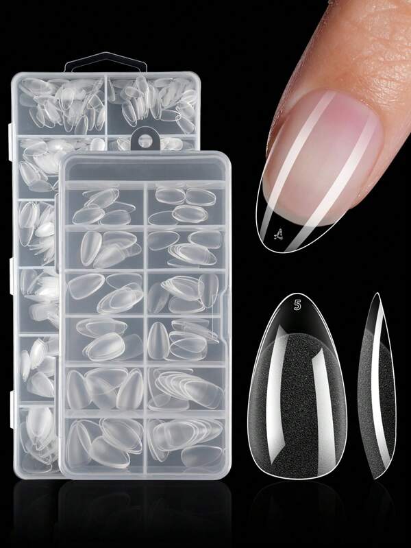 120/240 Stücke kurze mandelförmige Nageltips aus weichem Gel, klare geleeartige Nageltips mit halbmattem oder vollem Decksicht, akrylbeschichtete aufzuklebende Fake Nägel für Nail Extension, zum Selbermachen von Maniküre, Nagelzubehör