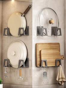 1 件免钻厨房锅盖架，壁挂式收纳架，用于放置炊具盖和切菜板