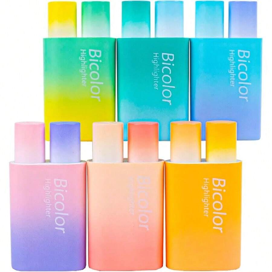 Cute Highlighter Pens Assorted Colors, 2- In-1 Highlighters Pens 12 Colors, Chisel Tip, Bicolor Aesthetic Highlighter Marker Pens Set School Supplies,Pack-6 - 方形 - 查看 1