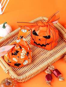 50pcs-Halloween Candy Bags - Set Of 50 Plastic Bunny Ear Snack Bags For Trick Or Treat, Halloween Party Decorations And Favors - Cute Cookie Gift Bags With Pumpkin And Mummy Designs - Multicolor - View 8