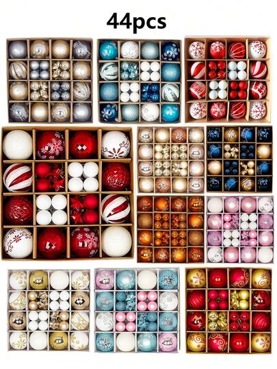 44pcs Christmas Party Decorative Balls, Christmas Hanging Balls, Christmas Ornaments, Plastic Balls, Painted Balls, Christmas Hanging Ornaments, Christmas Decorations, Suitable For Christmas Tree Decor, Home Decor, Room Decor, Bedroom Decor, New Year Decor, Christmas Decorations, Outdoor Decor, Holiday Party Decor, Christmas Party Supplies, Christmas Themed Festive Hanging Ornaments, Event Party Gifts, Christmas Ball Gift Set, Happy New Year, Gifts For Friends And Family Winter