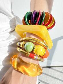 1 件彩色木质螺旋和黄色树脂手链，夏季假日装饰手链 - 彩色 - 查看 11