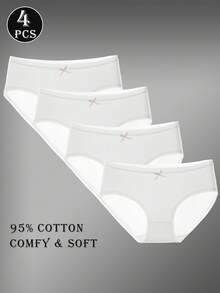 4pcs/Pack Celana Dalam Wanita Bertekstur Pita Pinggang Rendah Aneka Warna Seksi Lucu Nyaman - Putih - View 6