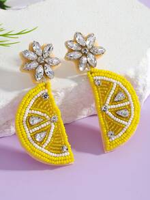 2件套波西米亚风串珠草莓、柠檬、西瓜手工水果设计耳环，时尚手工串珠吊坠耳环，适合日常、春夏、度假、派对佩戴 - 米珠水果耳墜 - 查看 14