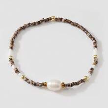 1/2 件/套 极简波西米亚金珠镀金黑胆隔珠珍珠弹力米珠女士手链套装，夏季海滩米珠弹力女士手链，可堆叠女士时尚配饰，毕业季礼物，同学礼物，朋友礼物，夏季海滩礼物，女朋友礼物 - 彩色 - 查看 7