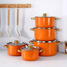 5 件套不锈钢炊具套装 - 带盖多用途锅，加大容量设计，不粘防刮，适用于所有炉灶类型，可用洗碗机清洗 - 健康烹饪的理想选择 - 橘色 - 查看 7