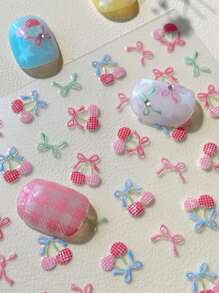 Pegatinas de uñas con diseño de cereza, pegatinas de uñas con estampado de lazos, estilo niña dulce, pegatinas de uñas con lazos lindos, calcomanías de arte de uñas, pegatinas autoadhesivas, pegatinas de decoración de uñas, decoración de arte de uñas DIY para damas, apropiado para fiestas, uso diario, sesiones de fotos, decoración de festivales, regalo de cumpleaños para amigas, regalo de vacaciones, ideal para el Día de San Valentín, hermosas pegatinas de uñas diseñadas para niñas, la mejor opción de regalo para niñas.