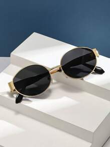 1pc Oval Small Fashion Ladies Fashion Glasses Ins Street Fashion Retro Fashion Glasses Metal Frame Black Fashion Glasses With Travel Beach Accessories Beach Accessories Ladies Glasses Shadow Base Autumn Winter Ladies Clothing Clothing Business Casual Gifts With Protective Case - 金色 - 查看 3