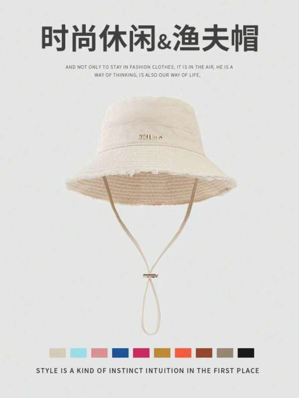 Korean Style Frayed Brim Bucket Hat, Suitable For Outdoor, Hiking, Sun Protection In Summer (The Iron Tag On The Hat Is JAEMUCQUS)