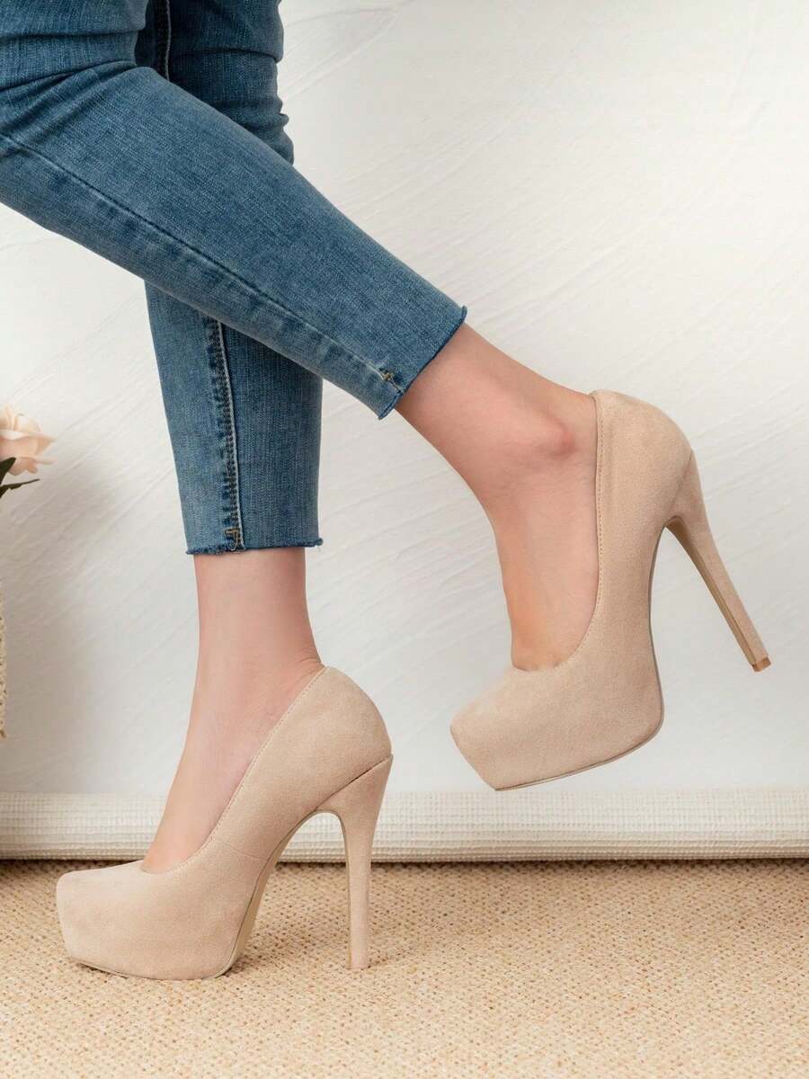 Ladies' Waterproof Platform High Heels, Commuting Shoes For All Seasons, Casual Shoes, Party Shoes, Formal Thick Soled Shoes - 杏色 - 查看 1