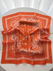 1pc Women Cashew Print Bandana Scarf, Silky Material Head/Neck Wrap, Suitable For Daily Use Hair Accessories Headbands For Women, School Stuff, College Autumn Accessories Fall Winter Hair Band Bows For Vacation Outfits Woman - Orange - View 3