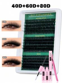MEM 800/300/290/270pcs Individual False Eyelashes, 8-16mm D Curl Lash Extension Kit With Glue And Sealant, DIY Eyelash Extension Tools, Suitable For Beginners, Travel, Daily Wear, Wedding, Date, Party, Holiday - Christmas/Halloween/Gift - 黑色 - 查看 15