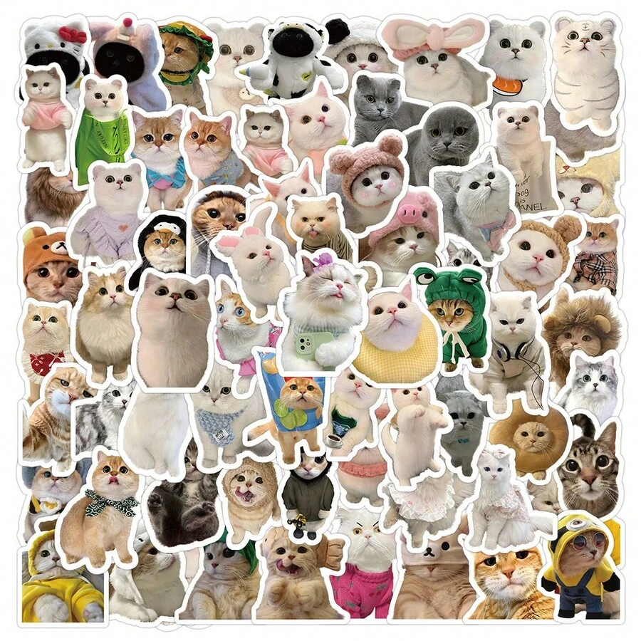 One Set Of 100 Funny Cat Stickers, Creative DIY Self-Adhesive Stickers For Decorating Water Bottles, Laptops, Skateboards, Guitars, Suitcases, Helmets, Cameras, Notebooks - Paper Material
