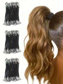 15 piezas Gomas elásticas negras con gancho para coleta, accesorios para el cabello, herramientas de peinado, bandas de sujeción, sujetadores de coleta, ligas para el cabello, cuerdas para el cabello, accesorios para la cabeza, para gimnasio, deporte, correr - Negro - Ver 1