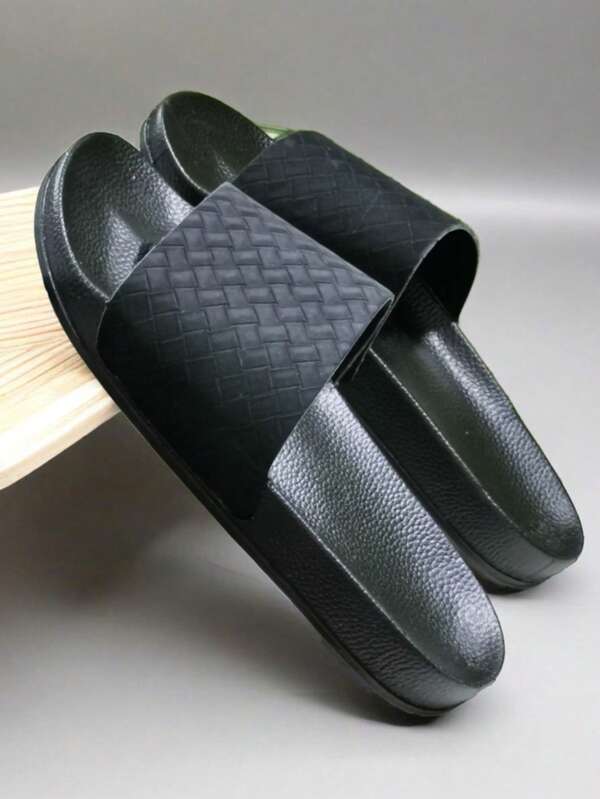Pantuflas de textura tejida, sandalias deslizantes versátiles y de moda, chanclas de baño de secado rápido y antideslizantes, aptas para todas las estaciones