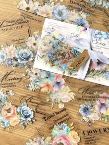 15 件/包花卉英文贴纸，用于剪贴簿，创意美学贴纸贴花，DIY 装饰材料，节日礼物，个性化裁剪贴纸，学校文具用品，用于学校用品，返校