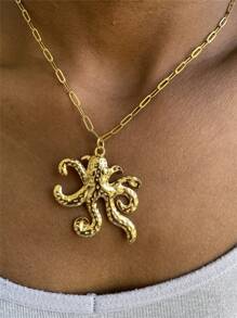 Summer Beach Vacation Necklace With Octopus And Small Fish Pendant