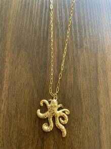 Summer Beach Vacation Necklace With Octopus And Small Fish Pendant