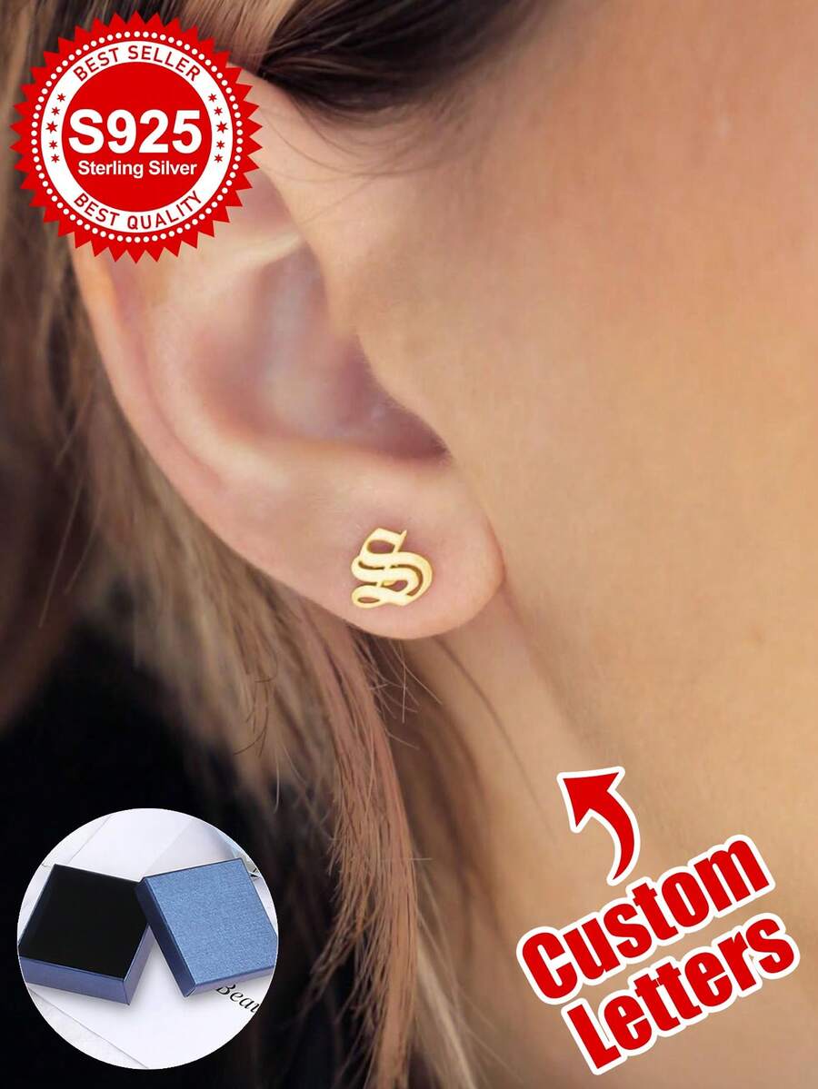 S925 Sterling Silver Custom Stylized Initial Ring - Personalized Jewelry Gift For Sweethearts, Besties, Family Members & Self - Perfect For Valentine's Day Celebrations, Milestone Anniversaries, Birthday Bashes, Daily Fashion - Forward Ensembles, Memorable Special Events & Heartwarming Memory - Keeping Occasions - Multicolor - View 1