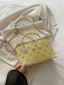 批发女士2025新款时尚水钻花朵吊坠化妆盒迷你口红单肩包斜挎包