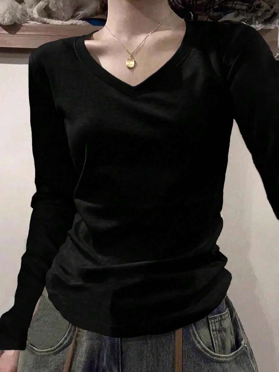 American Style T-Shirt For Women, Fitted Sexy Shoulder Design Fashion Top For Autumn