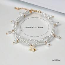 1pc New Bohemian Faux Pearl Starfish Women Anklet, Suitable For Summer Beach Wear