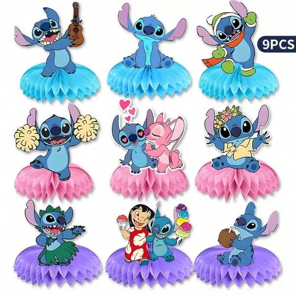 Disney Disney 9-Piece Mickey Mouse And Minnie Mouse Honeycomb Decorative Set For Birthday Party, Table Decoration, Family Gathering, Holiday, Star Baby Mickey Mouse Honeycomb Base Set For Home Decoration, Halloween Carnival, Festival Supplies, Perfect Choice For Party And Event Decorations