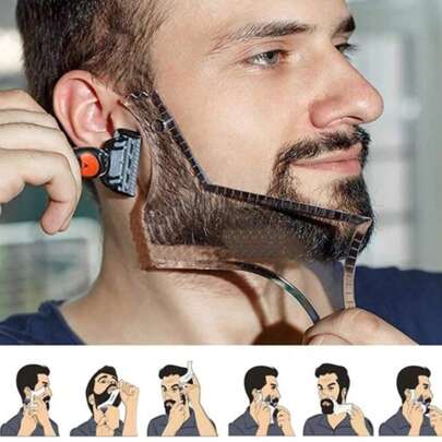 White Beard Shaper & Shaping Tool For Men: Beard Ruler Men Beard Trimming Shape Clear Curve & Step Cut Edge Guide For Trimming Mustache, Goatee, Neckline - Create Your Perfect Beard And Hairstyle, Ideal Christmas Gift