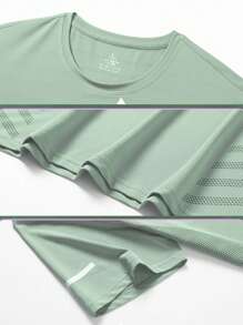 1件女士速干T恤，冰丝圆领短袖，弹力吸汗速干运动衫，适合女性健身训练 - 薄荷綠 - 查看 6