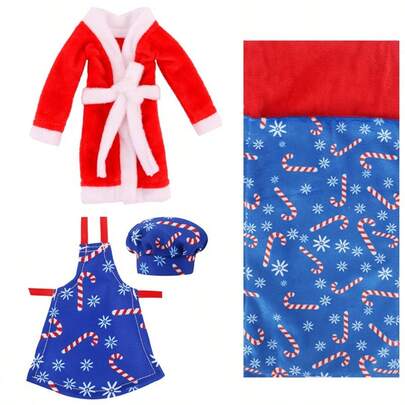 4pcs/Set 26-30cm Barbies Doll Accessories, Christmas Sleeping Bag, Chef Uniform, Robe, Suitable For Elf Dolls, Teen Dolls, Halloween & Christmas Party Supplies Toys