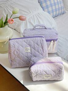 大容量家居收纳整理套装，包含拉链便携旅行洗漱包、经典紫色格子化妆包、柔软绗缝手提包、时尚撞色带提手化妆包、迷你方形卫生巾收纳袋、多功能家居收纳包、女士化妆包、旅行化妆包，是情人节、圣诞节、感恩节、伴娘婚礼的理想礼物。 - 紫色 - 查看 6