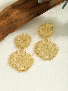 1 对独特的波西米亚大向日葵吊坠耳环，油滴金属双花耳环，向日葵吊坠耳环，花卉耳环，复古夏季珠宝礼物