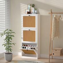 Yvsevnr Rattan Shoe Cabinet Narrow Shoe Cabinet  3 Flaps, Wooden Shoe Cabinet, Hallway Narrow for 18 Pairs of Sho, Space-Saving, for Entrance, Entrance Area, Hallway - Bildfarbe - Übersicht 1