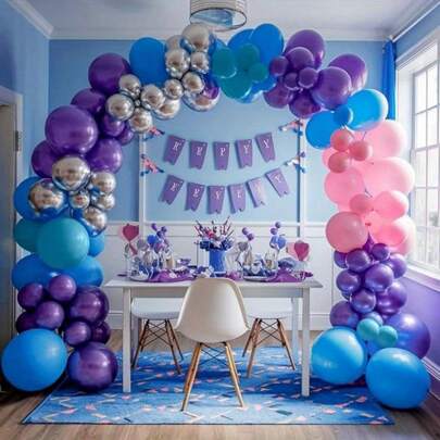 100pcs Blue, Silver, Pink Latex Balloons, Premium Party Latex Balloons, High Quality Thick Balloons, Suitable For Boys, Girls, Kids, Babies Shower, Gender Reveal, Wedding, Birthday, Room, Party Decorations, Can Be Freely Combined And Matched In Colors, Colorful Balloon Arch Kit