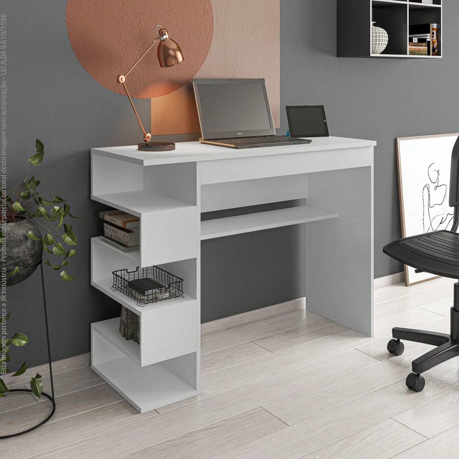 Elite Gaming Computer Table – Compact Desk With Side Niches – Ideal For Study, Work Or Games – Assorted Colors - Blanco - Ver 1