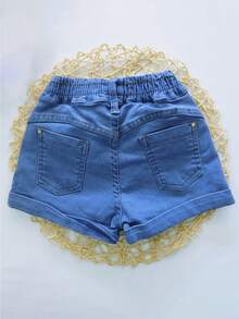 Kit 2 Elastic Jean Shorts For Women And Children Summer Lycra - 中等水洗藍 - 查看 3