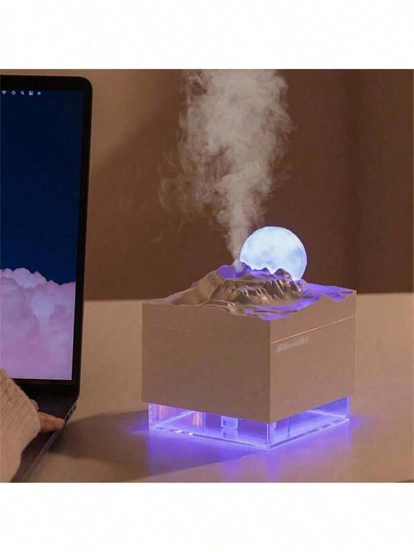 Humidificador tipo C para dormitorio, difusor de aceite en forma de luna - Difusor de aromas con luz nocturna, 7 colores, difusor de luz de luna de escritorio, con función de humidificador de niebla fría, brillo ajustable y modo de niebla