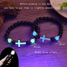 PHCOO 1 件发光十字架串珠手链，时尚男士熔岩石夜光十字串珠手链，多色发光十字串珠手链 - 彩色 - 查看 6