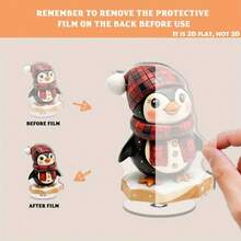 1 buc. Ornament decorativ de sărbători 2D cu pinguin, cu modele din lemn de pinguin, ren și urs polar - Detalii delicate, culori vii, potrivit pentru bază sezonieră - excelent pentru bucătărie, sufragerie, decor dormitor, accesoriu pentru sufragerie, design de sărbători, cadou de Crăciun, decorațiune de Crăciun, decor de masă