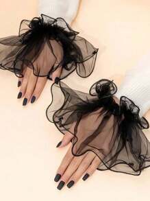 1 Pair Lace Semi-Sheer Short Bridal Gloves, Bridesmaid Cuffs, Manicure Photography Props