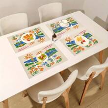 1/2/4/6 Set, Simple And Creative Watercolor Style Patterns, Bright Colors, Fashion, Minimalism, Linen Table Mat, Dining Table Decoration, Creative Printing, Washable Table Mat, Practical And Warm Desktop Decoration, Essential For Home And Kitchen, Suitable For Family Gatherings, Holiday Decoration, And Room Decoration.