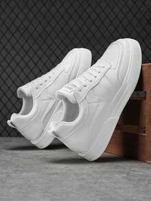 Giày trượt patin buộc dây màu trắng tinh khiết đơn giản dành cho nam, giày trắng nhỏ thường ngày mùa hè, giày thể thao đôi thời trang đa năng đi làm hàng ngày [Vui lòng đặt hàng lớn hơn một cỡ] Ý tưởng ngày lễ tình nhân theo phong cách thập niên 2000 - trắng - Xem 3