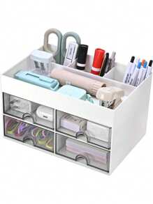 1pc Desk Organiser With Accessory Compartments, Practical Drawers For Perfect Desk Organization, Multifunctional Storage Box For Stationery And Office Supplies, Cosmetics. Pen Holder, Back-To-School Supplies