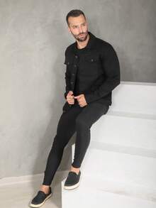Men's High Quality Denim Jacket, Plain Black Premium - Plain Black - View 3